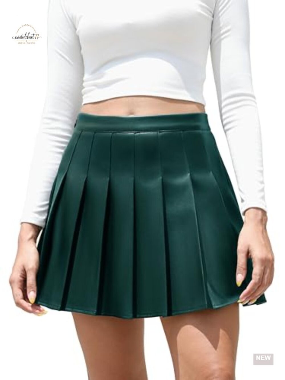 Faux Leather High Waist Pleated A-Line Skater Mini Skirt